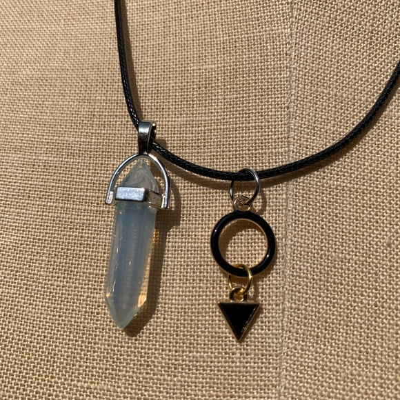 Handmade Dagger Opalite Resin Crystal Amulet Necklace & Triangle & Circle Charm - Picture 11 of 13